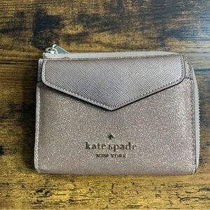 Kate Spade New York Zip Wallet Rose Gold Glitter NWOT